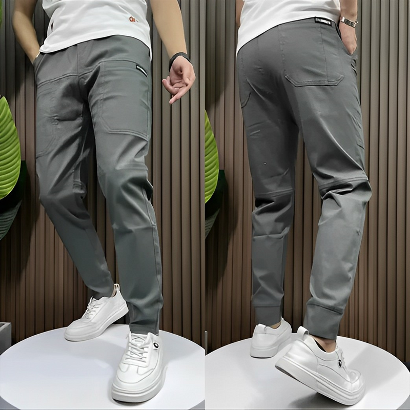 Herren Chinohose Slim Fit - Bequeme Freizeithose Baumwolle-Dunkelgrau-29-Luzern Mode