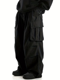Herren Cargo Hose mit Taschen - Bequeme Freizeithose-Schwarz-S-Luzern Mode