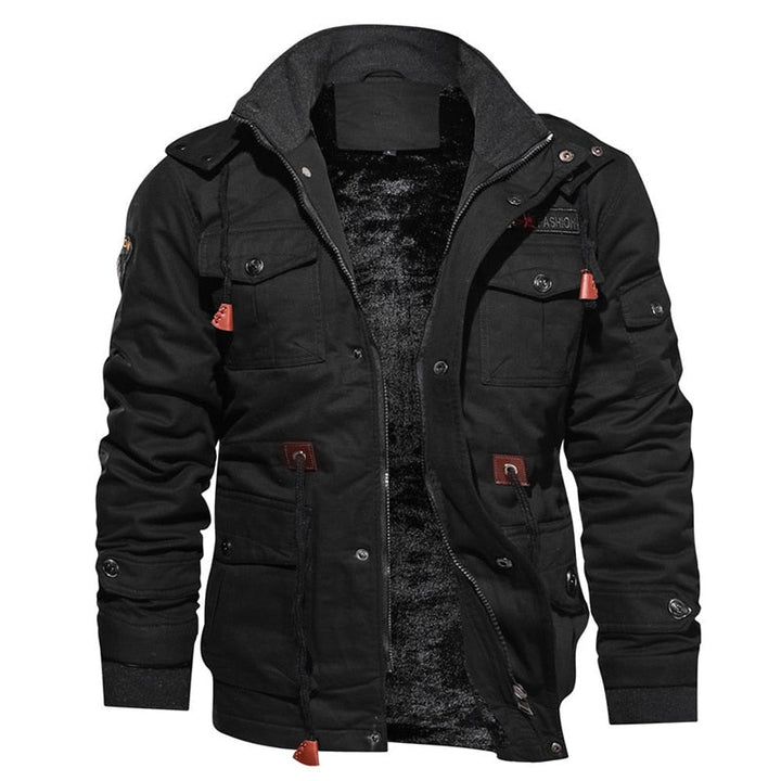 Herren Winterjacke | Locker fallend | Halb lang | Reißverschluss | Kapuze | Taschen-Schwarz-S-Luzern Mode