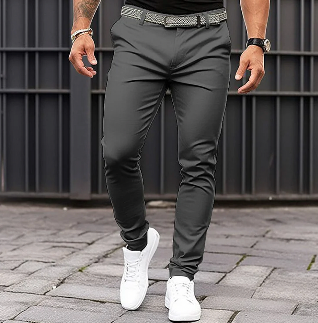 Herren Chinohose Slim Fit mit Stretch für Freizeit-Dunkelgrau-S-Luzern Mode