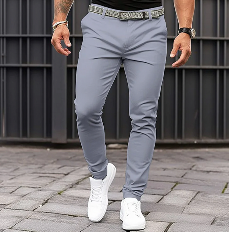 Herren Chinohose Slim Fit mit Stretch für Freizeit-Hellgrau-S-Luzern Mode
