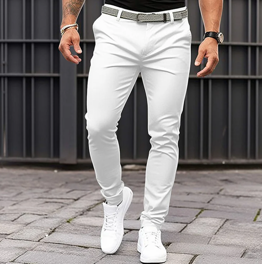 Herren Chinohose Slim Fit mit Stretch für Freizeit-Weiß-S-Luzern Mode
