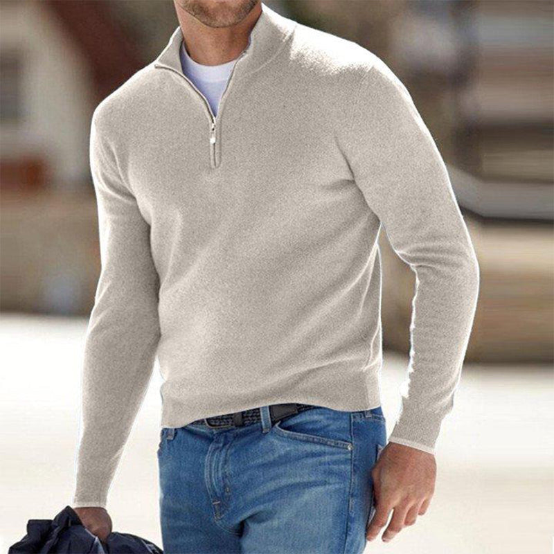 Herrenpullover mit Reißverschluss - Stilvoll und Bequem-Beige-S-Luzern Mode