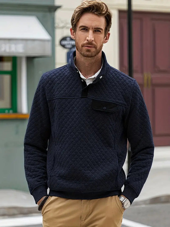 Herrenpullover | Locker sitzend | Lange Ärmel | Kragen | Knöpfe | Karomuster-Luzern Mode