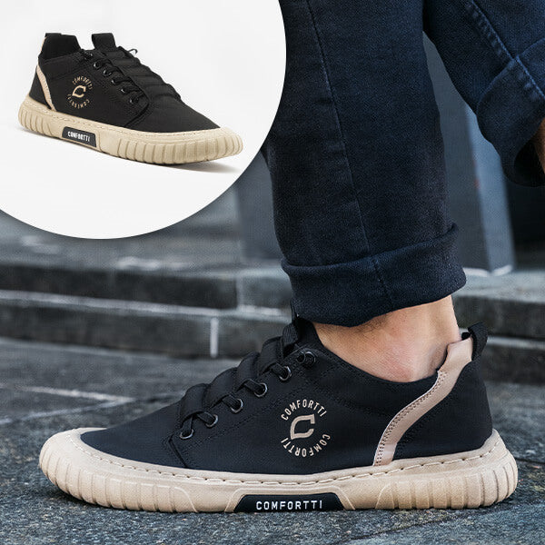 Herren Sneaker | Niedrig | Rutschfeste Sohle | Flexibel | Leicht | Schnürsenkel-Schwarz-39-Luzern Mode
