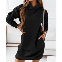 Hoodie-Kleid | Lange Ärmel | Einfarbig | Kängurutasche | Taschen-Schwarz-S-Luzern Mode