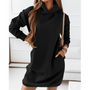 Hoodie-Kleid | Lange Ärmel | Einfarbig | Kängurutasche | Taschen-Schwarz-S-Luzern Mode