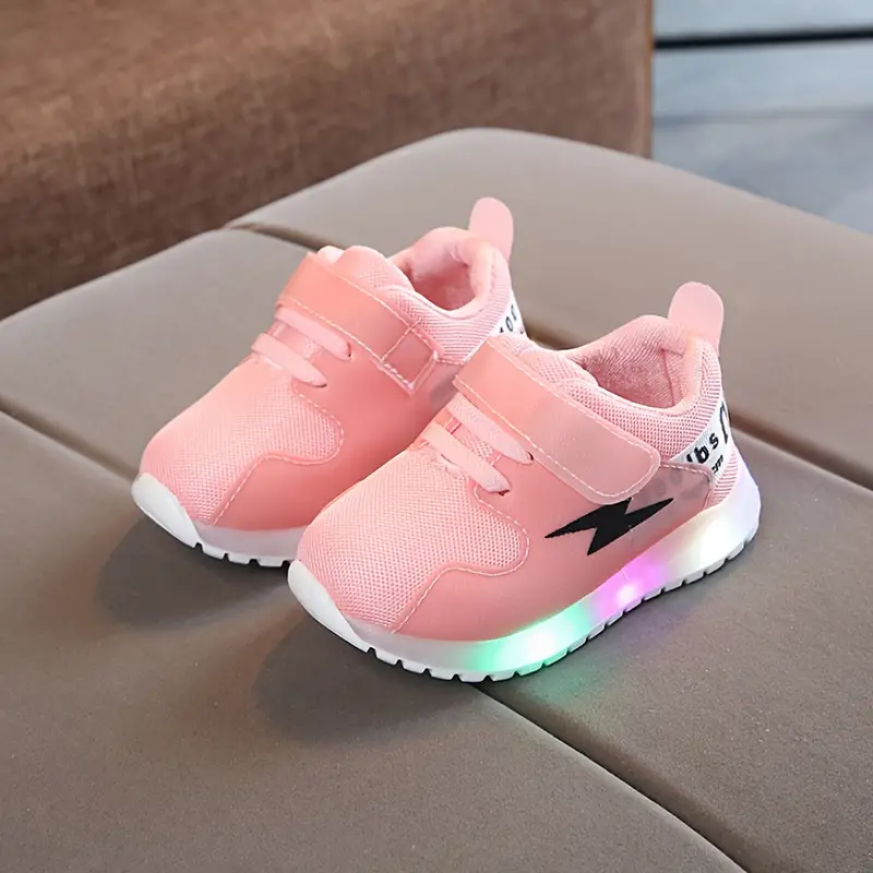 LED Kinder Sneaker mit Klettverschluss und Blitzmotiv-Rosa-21-22-Luzern Mode