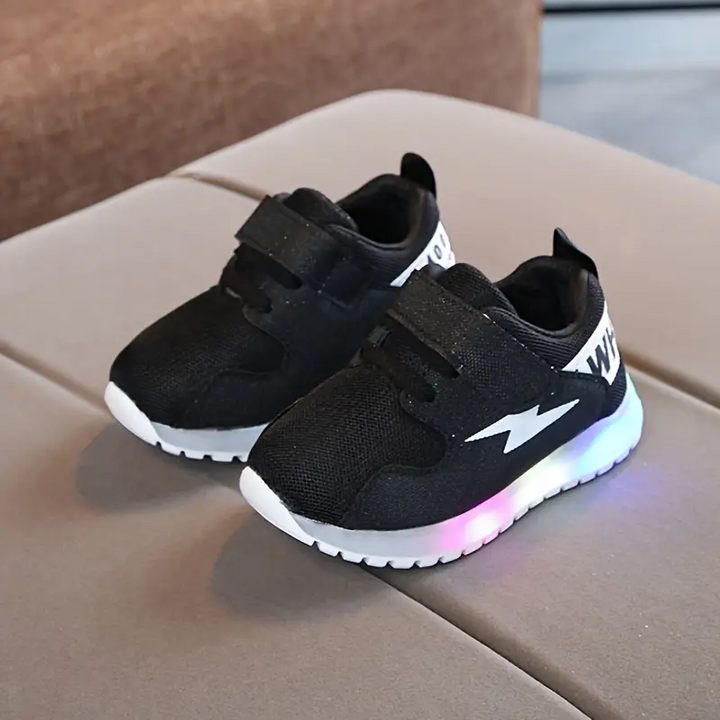 LED Kinder Sneaker mit Klettverschluss und Blitzmotiv-Schwarz-21-22-Luzern Mode