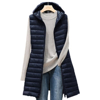 Damen Steppweste mit Kapuze - Lange Winterweste Casual-Dunkelblau-S-Luzern Mode