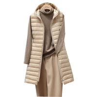 Damen Steppweste mit Kapuze - Lange Winterweste Casual-Khaki-S-Luzern Mode
