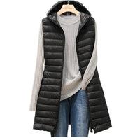 Damen Steppweste mit Kapuze - Lange Winterweste Casual-Schwarz-S-Luzern Mode