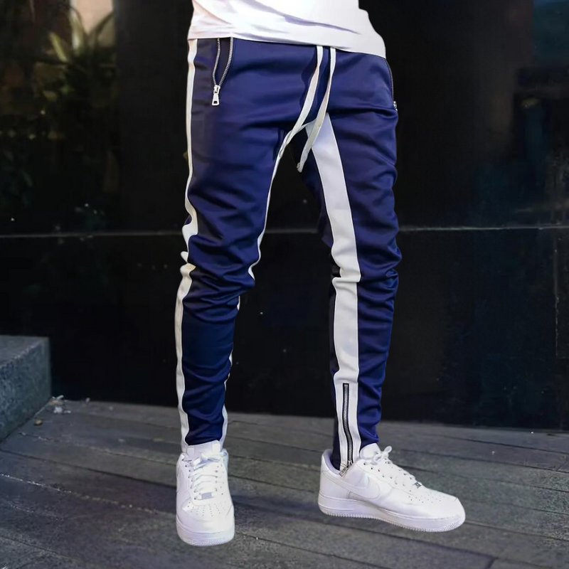 Herren Jogginghose | Streifen | Kordelzug | Slim Fit | Elastisch | Leicht-Blau-S-Luzern Mode