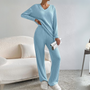 Damen Strickpullover Set - Bequemes Lounge Outfit-Blau-XS-Luzern Mode