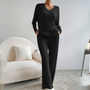 Damen Strickpullover Set - Bequemes Lounge Outfit-Schwarz-XS-Luzern Mode