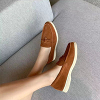 Damen Loafers | Wildleder | Schlupfschuh | Einfarbig | Wasserdicht | Schlossdetail-Luzern Mode