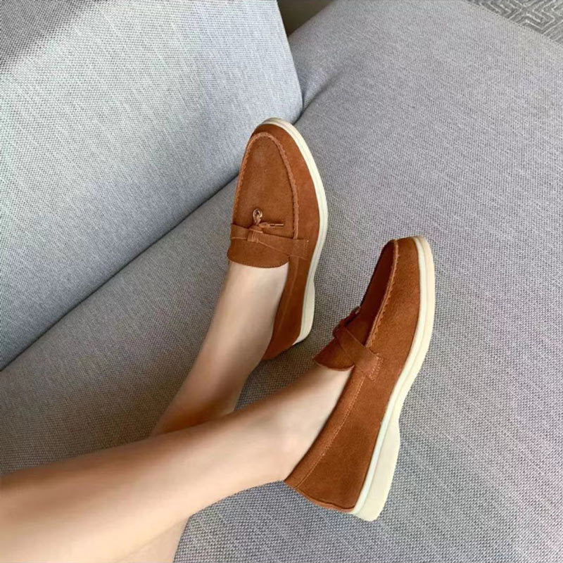 Damen Loafers | Wildleder | Schlupfschuh | Einfarbig | Wasserdicht | Schlossdetail-Luzern Mode