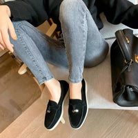 Damen Loafers | Wildleder | Schlupfschuh | Einfarbig | Wasserdicht | Schlossdetail-Luzern Mode