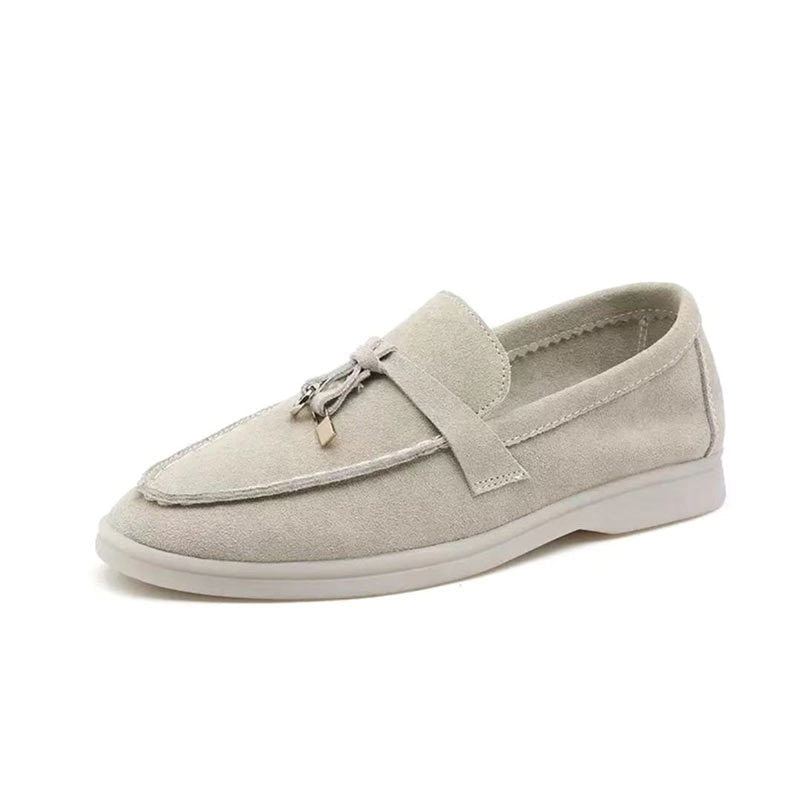 Damen Loafers | Wildleder | Schlupfschuh | Einfarbig | Wasserdicht | Schlossdetail-Beige-35-Luzern Mode