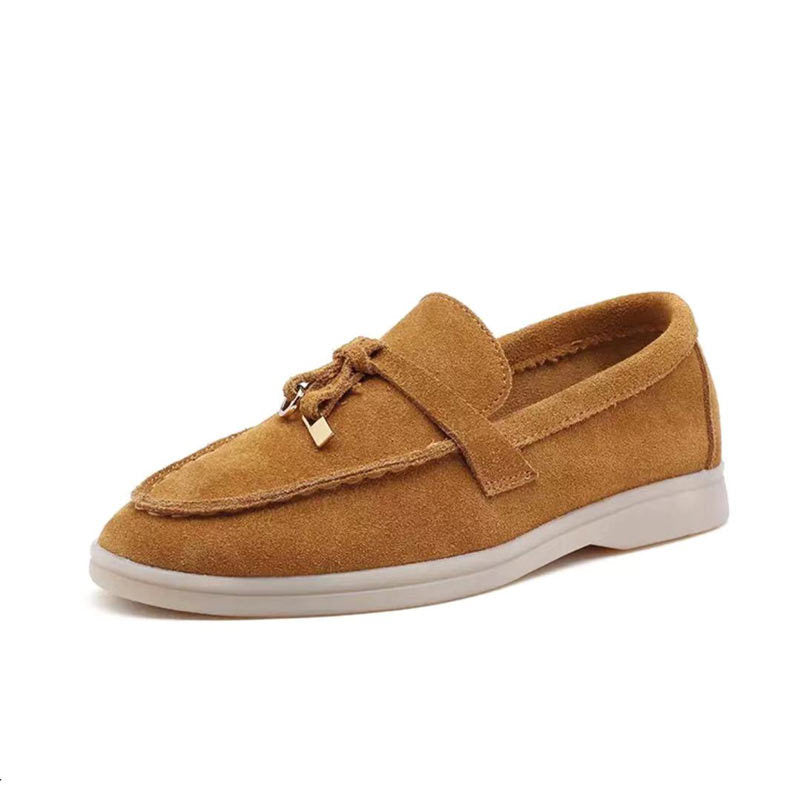 Damen Loafers | Wildleder | Schlupfschuh | Einfarbig | Wasserdicht | Schlossdetail-Braun-35-Luzern Mode