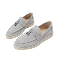 Damen Loafers | Wildleder | Schlupfschuh | Einfarbig | Wasserdicht | Schlossdetail-Grau-35-Luzern Mode