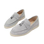 Damen Loafers | Wildleder | Schlupfschuh | Einfarbig | Wasserdicht | Schlossdetail-Grau-35-Luzern Mode