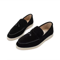 Damen Loafers | Wildleder | Schlupfschuh | Einfarbig | Wasserdicht | Schlossdetail-Schwarz-35-Luzern Mode