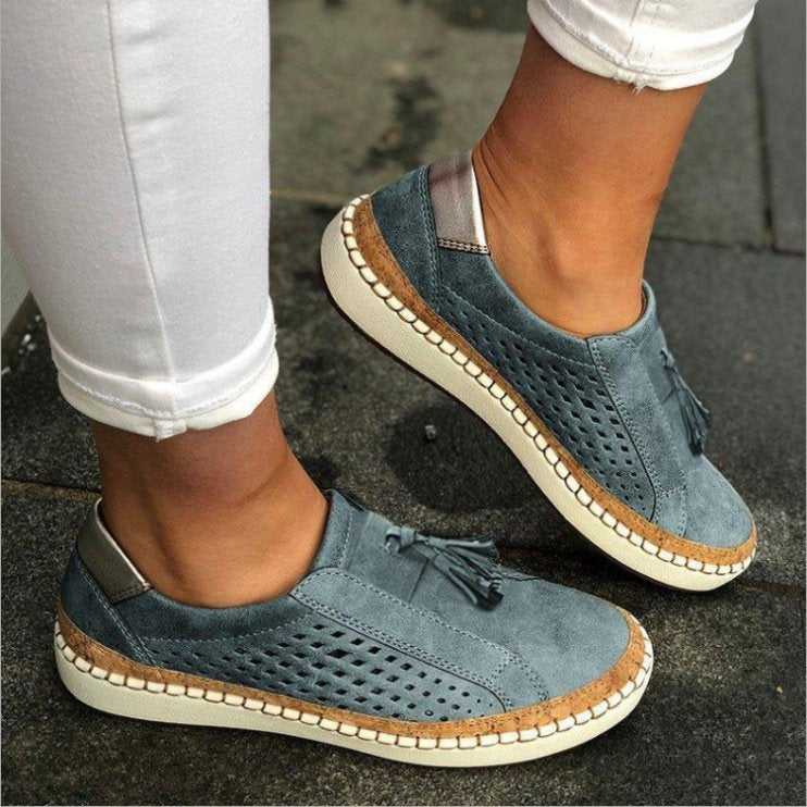 Damen Sommerschuhe | Orthopädisch | Veganes Leder | Rutschfest | Slipper-Blau-35-Luzern Mode