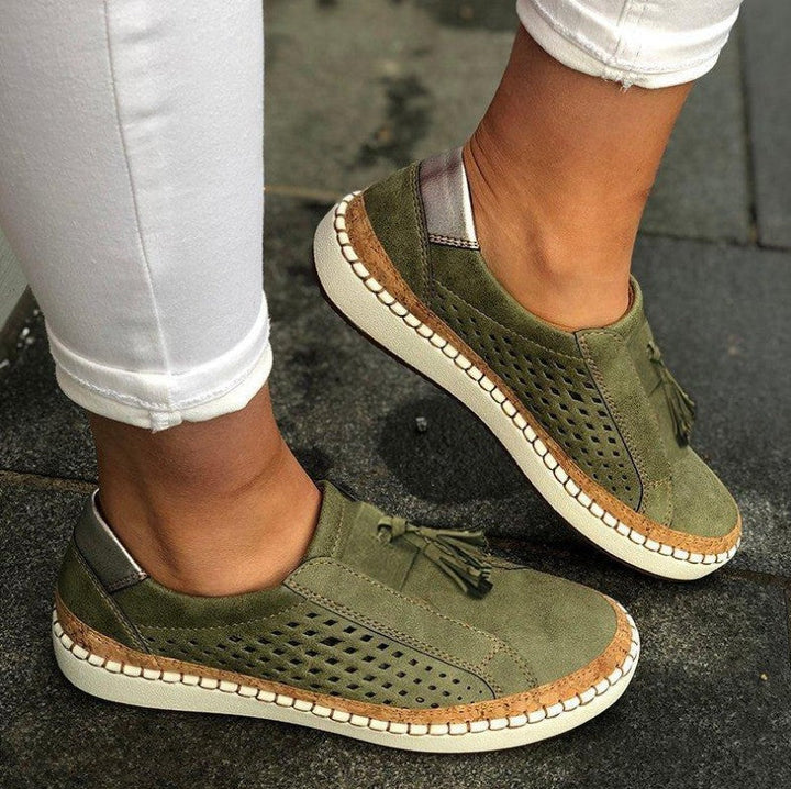 Damen Sommerschuhe | Orthopädisch | Veganes Leder | Rutschfest | Slipper-Grün-35-Luzern Mode