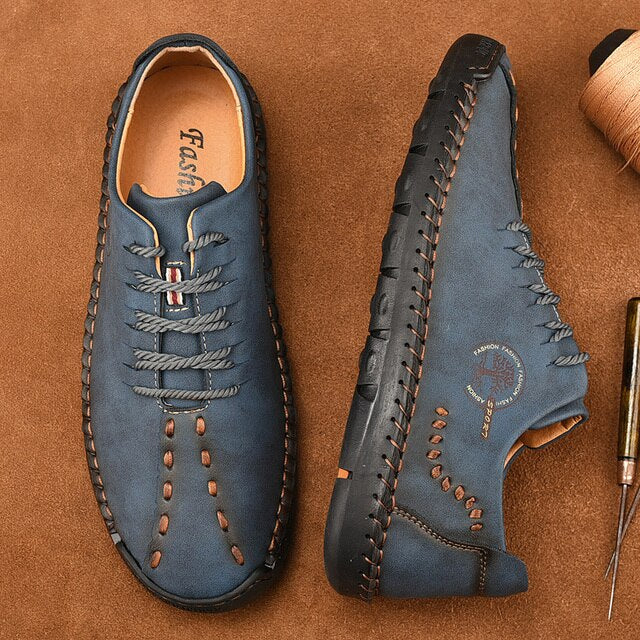 Handgefertigte Leder Casual Herrenschuhe mit Stickerei-Blau-39-Luzern Mode