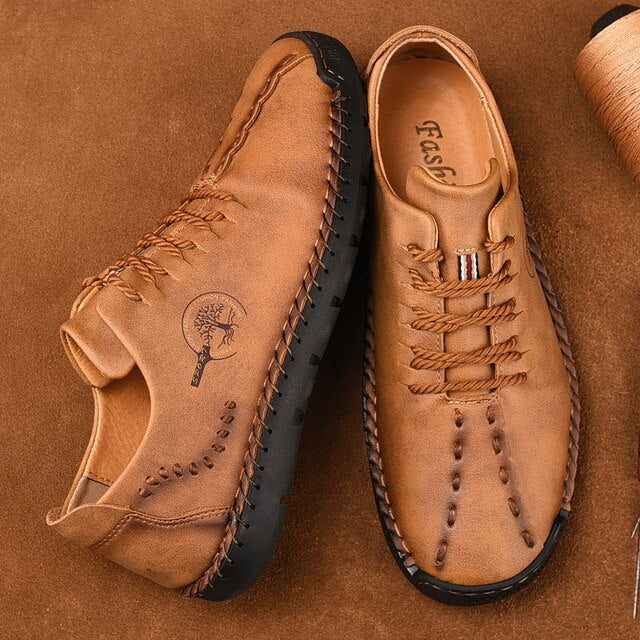 Handgefertigte Leder Casual Herrenschuhe mit Stickerei-Braun-39-Luzern Mode