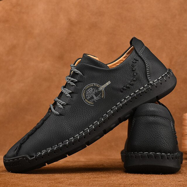 Handgefertigte Leder Casual Herrenschuhe mit Stickerei-Schwarz-39-Luzern Mode