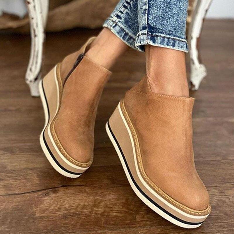 Damen Stiefeletten | Reißverschluss | Plateau-Sohle | Einfarbig | Ergonomisch-Luzern Mode