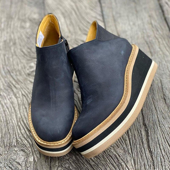 Damen Stiefeletten | Reißverschluss | Plateau-Sohle | Einfarbig | Ergonomisch-Luzern Mode