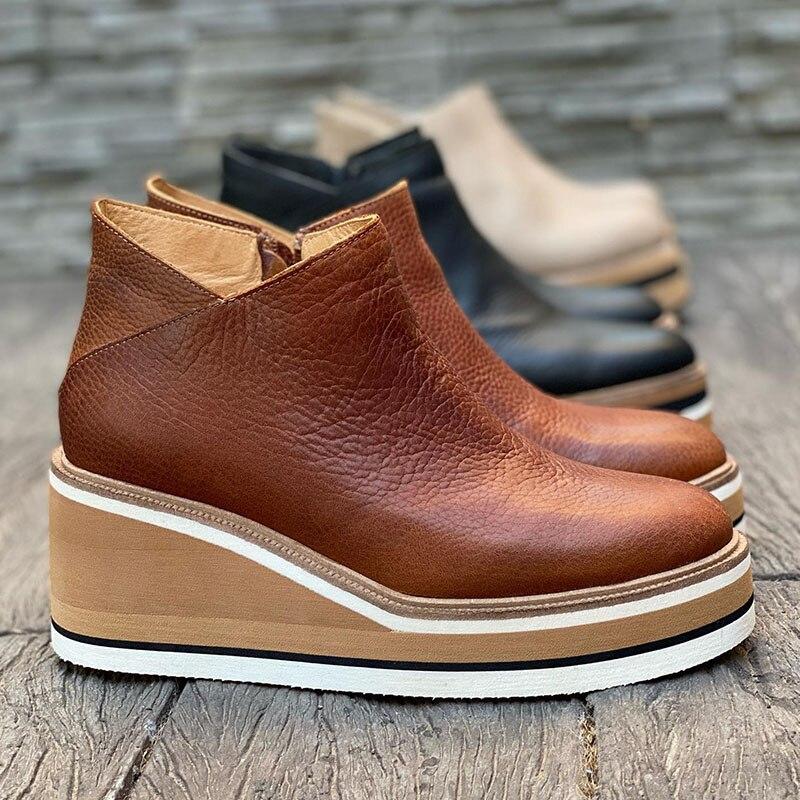 Damen Stiefeletten | Reißverschluss | Plateau-Sohle | Einfarbig | Ergonomisch-Luzern Mode