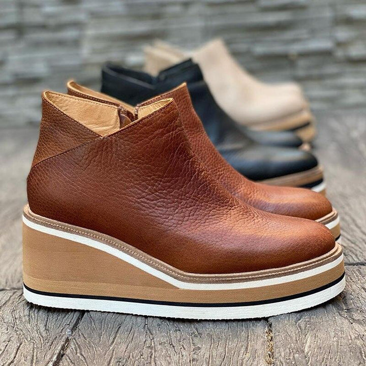 Damen Stiefeletten | Reißverschluss | Plateau-Sohle | Einfarbig | Ergonomisch-Luzern Mode