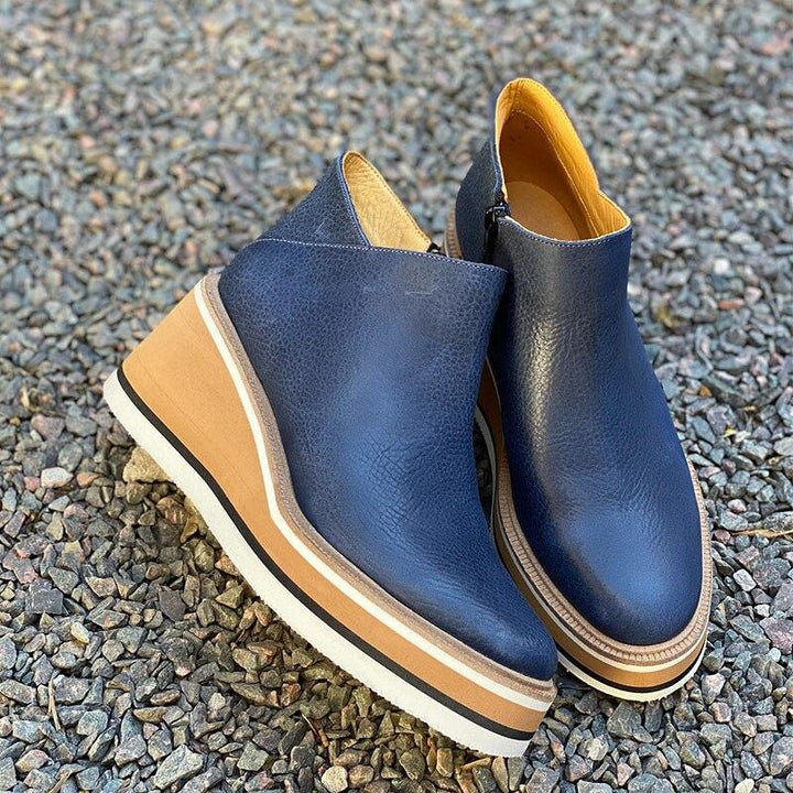 Damen Stiefeletten | Reißverschluss | Plateau-Sohle | Einfarbig | Ergonomisch-Blau-35-Luzern Mode