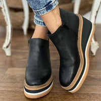 Damen Stiefeletten | Reißverschluss | Plateau-Sohle | Einfarbig | Ergonomisch-Schwarz-35-Luzern Mode