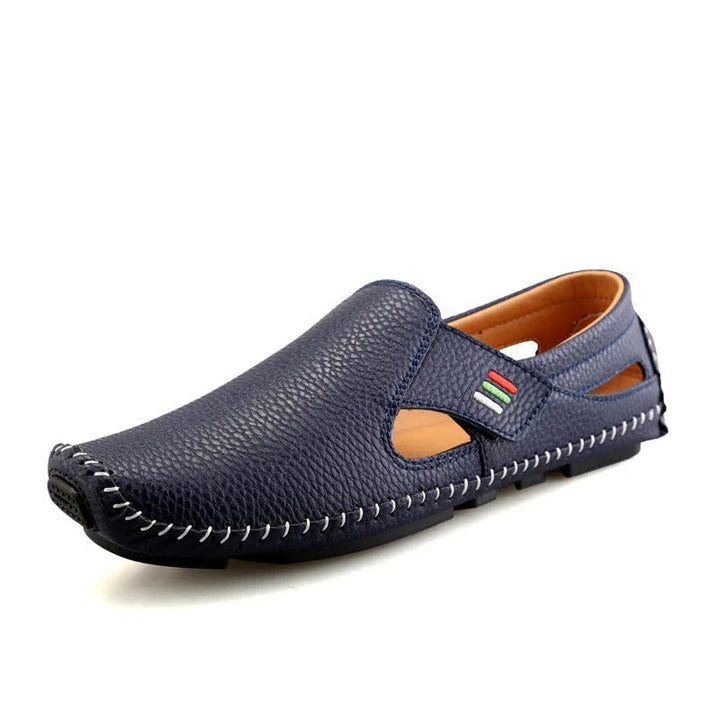 Slip-On | Echtleder | atmungsaktiv | rutschfest | EVA-Sohle | Herren | leicht-Blau-37-Luzern Mode