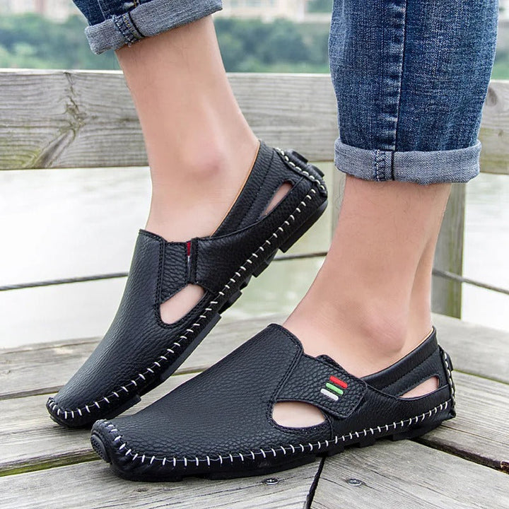 Slip-On | Echtleder | atmungsaktiv | rutschfest | EVA-Sohle | Herren | leicht-Luzern Mode
