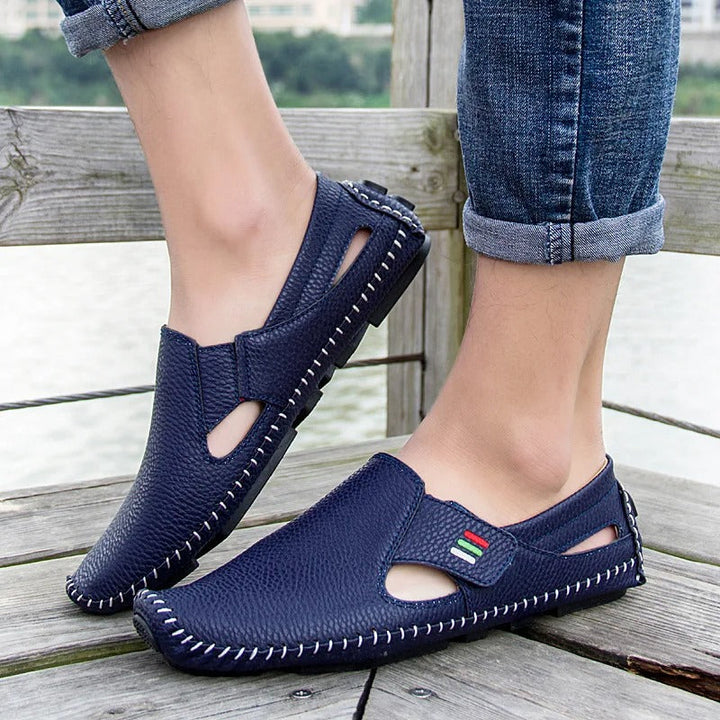 Slip-On | Echtleder | atmungsaktiv | rutschfest | EVA-Sohle | Herren | leicht-Luzern Mode