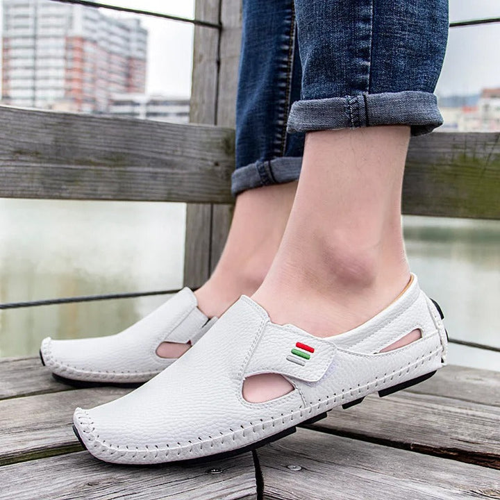 Slip-On | Echtleder | atmungsaktiv | rutschfest | EVA-Sohle | Herren | leicht-Luzern Mode