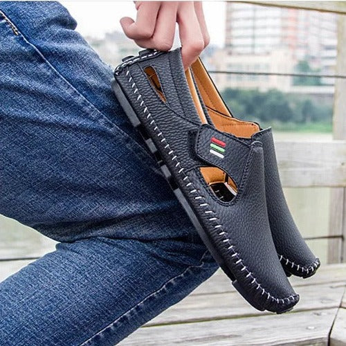 Slip-On | Echtleder | atmungsaktiv | rutschfest | EVA-Sohle | Herren | leicht-Luzern Mode