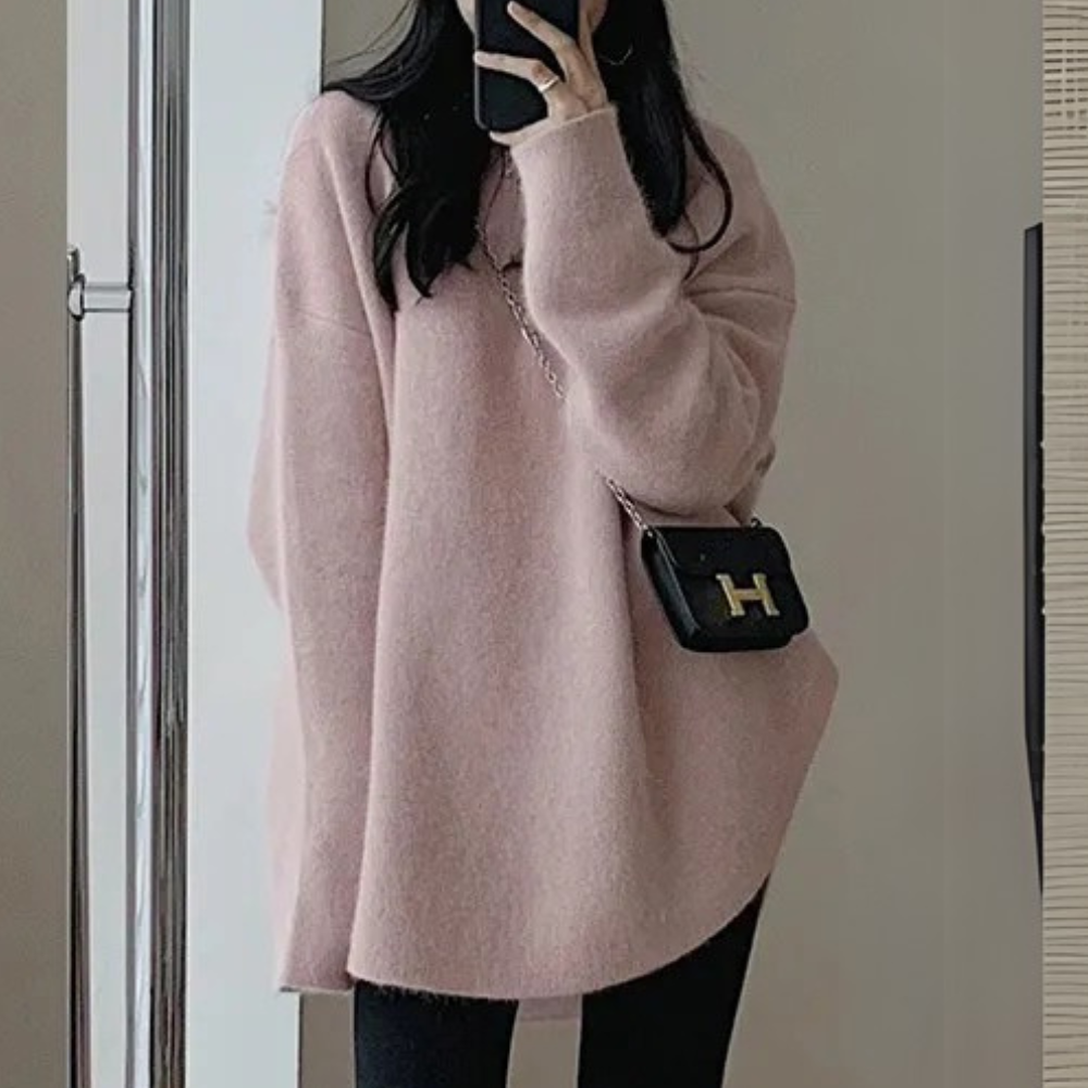 Oversize Damenpullover für Herbst und Winter, gemütlich-Rosa-Luzern Mode
