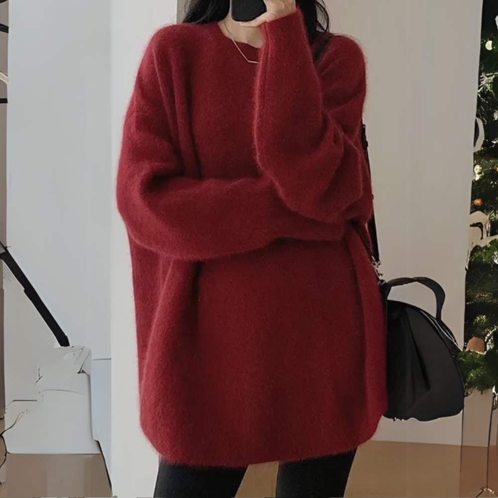 Oversize Damenpullover für Herbst und Winter, gemütlich-Rot-Luzern Mode