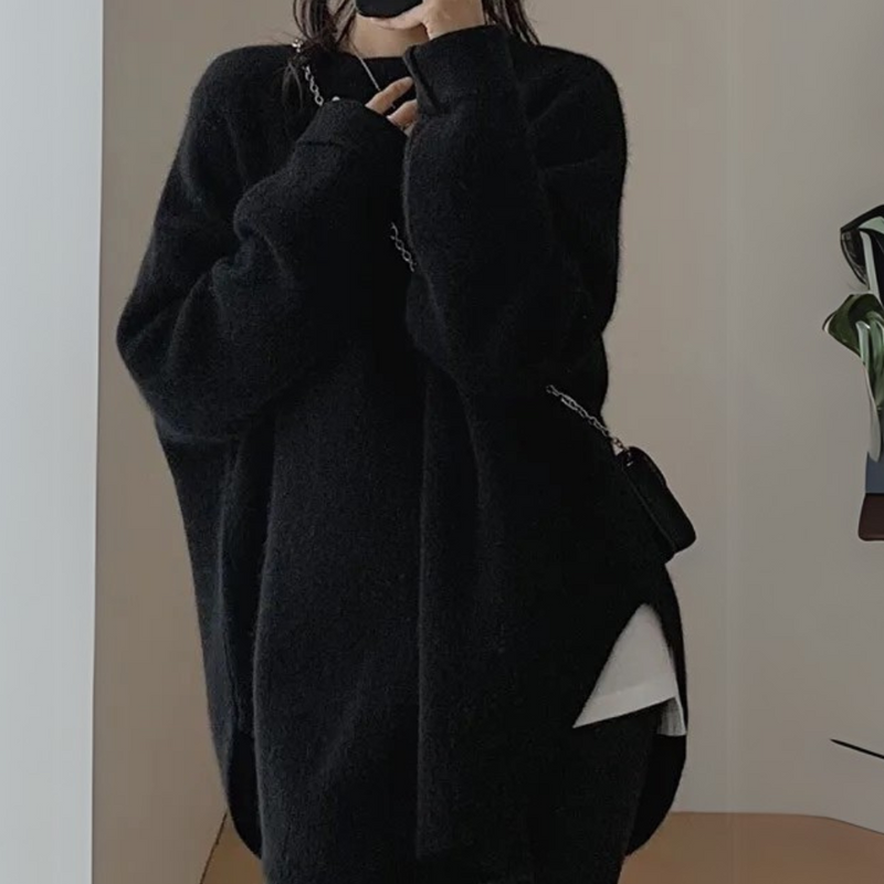 Oversize Damenpullover für Herbst und Winter, gemütlich-Schwarz-Luzern Mode