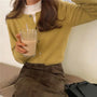 Damen Strickjacke mit Knopfleiste - Eleganter Cardigan-Gelb-One size-Luzern Mode