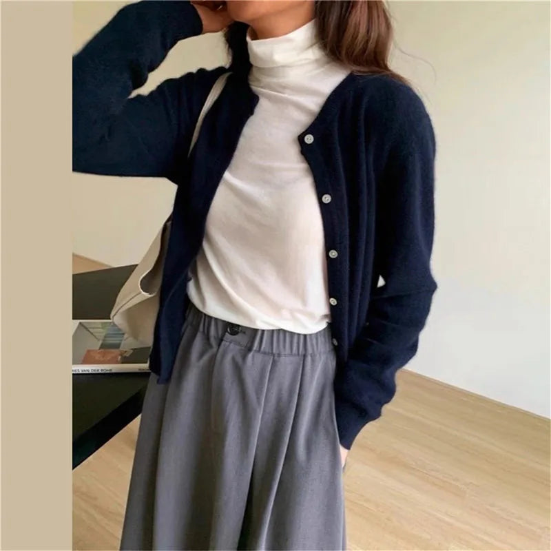 Damen Strickjacke mit Knopfleiste - Eleganter Cardigan-Marineblau-One size-Luzern Mode