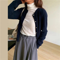 Damen Strickjacke mit Knopfleiste - Eleganter Cardigan-Marineblau-One size-Luzern Mode