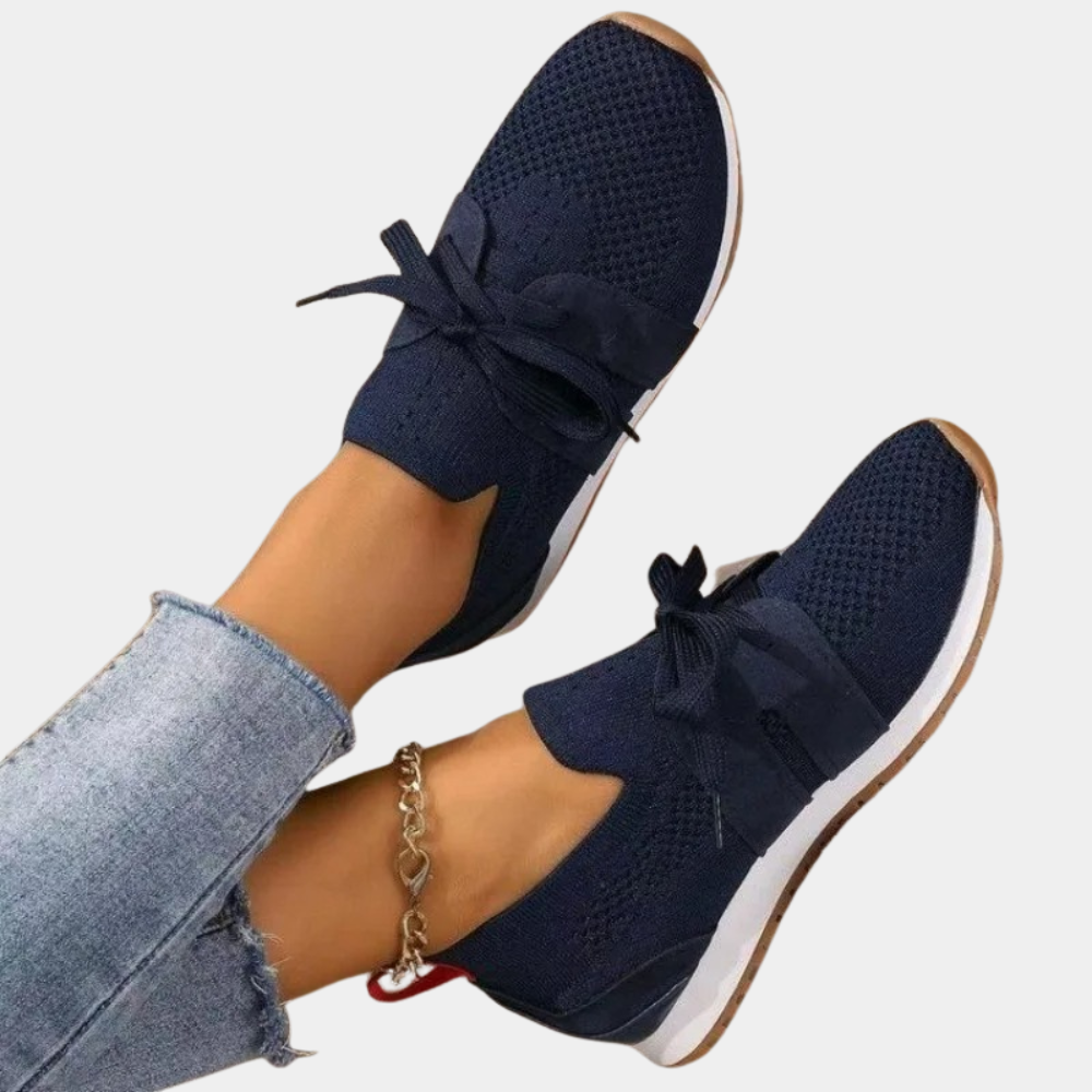 Damen Sneaker mit Strick-Oberfläche und Komfortsohle-Dunkelblau-35-Luzern Mode